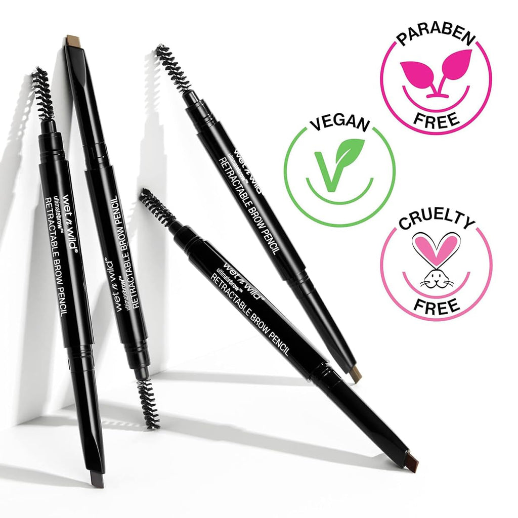 wet n wild Ultimate Eyebrow Retractable Definer Pencil, Medium Brown, Dual-Sided Brow Brush, Fine Tip, Shapes, Defines, Fills Brow Makeup