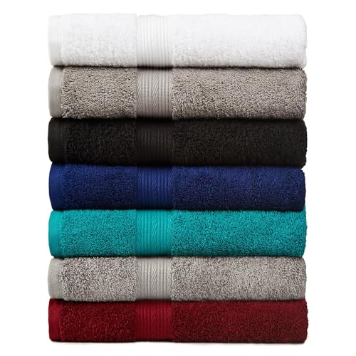 Amazon Basics 6-Piece Fade-Resistant 100% Cotton Towel Set for Bathroom, Soft and Absorbent, 2 Bath Towels, 2 Hand Towels, 2 Washcloths, Gray