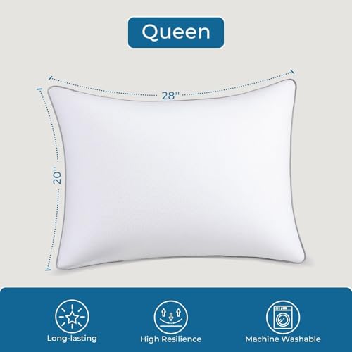 Sasttie Firm Pillows Queen Size Set of 2, Bed Pillows for Side, Back, and Stomach Sleepers - Oeko-Tex Certified Down Alternative Plump Filling - Hotel Quality and Machine Washable, 2 Pack