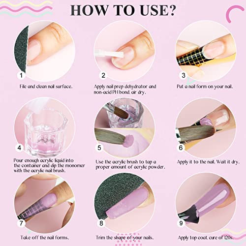 Saviland Acrylic Nail Starter Kit: Clear Pink Nude | Acrylic Powder & Liquid, Brush, Files, Forms, Press On Nails, Home Practice Set