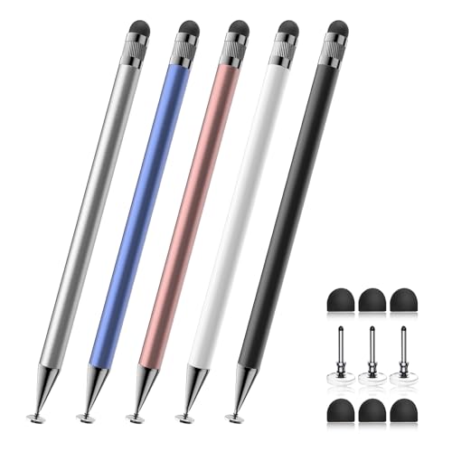 Bopomofo Stylus(5 Pcs),2-in-1 Stylus Pen for Touchscreen,Capacitive Stylus | Stylus with Precise Disc Tip & Rubber Tip for iPad iPhone Samsung Galaxy Android Tablets Kindle, 3 Disc Tips+6 Rubber Tips