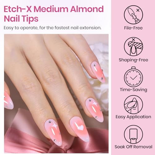 Beetles Medium Almond Nail Tips 576pcs 12 Sizes Pre-Etched Soft Gel Tips | Half Matte Full Cover Press on False Nail Tips Acrylic Nails DIY Extension Gift for Women