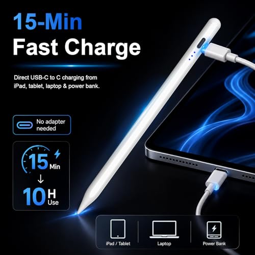 HATOKU Stylus Pen for Apple iPad 2018-2026 Magnetic for Note-Taking Drawing | 15Min Fast Charge iPad Pencil with High Precision, Tilt Sensitivity, Palm Rejection on iPad 6-11/Air/Pro/Mini, No Pairing