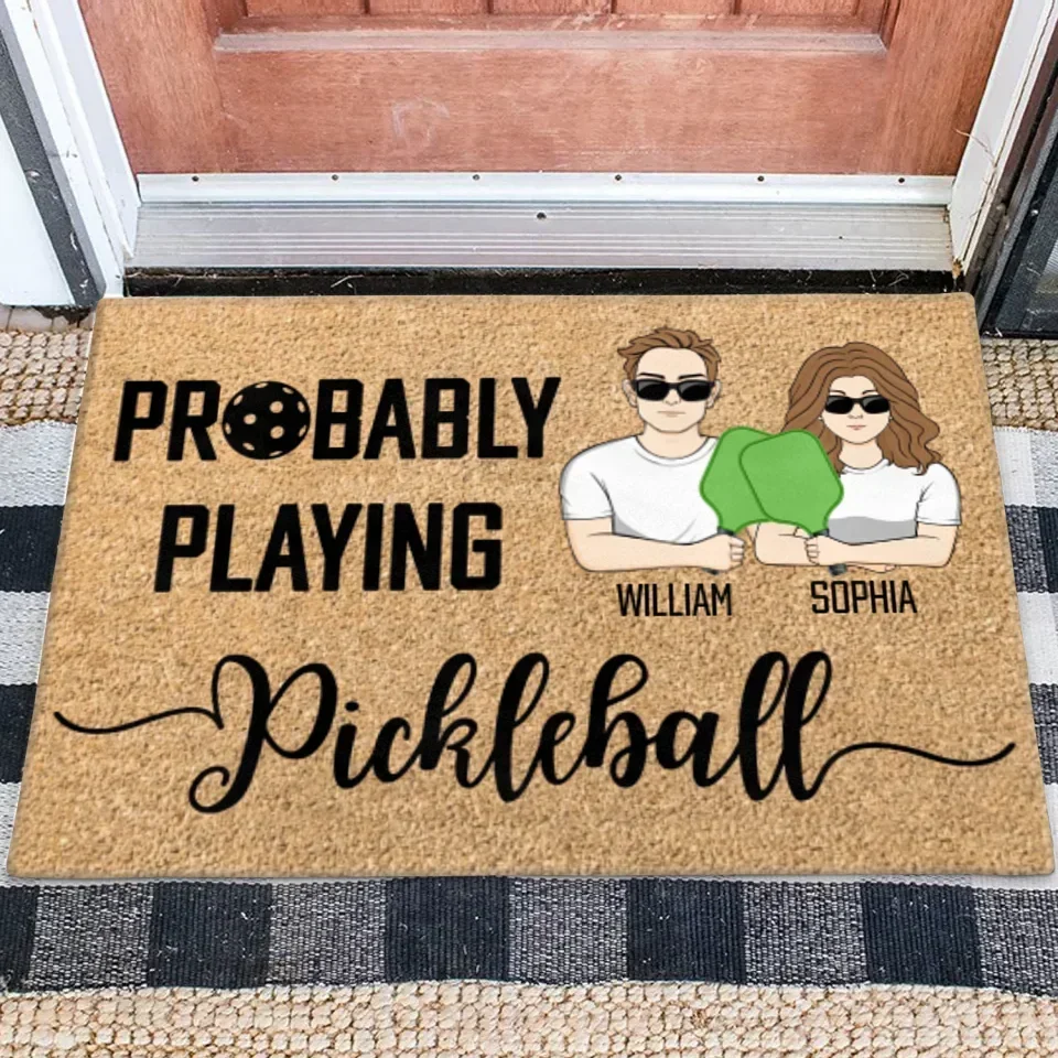 Personalized Pickleball Doll Couple Doormat - Gift Idea For Couple - Probably Playing Pickleball