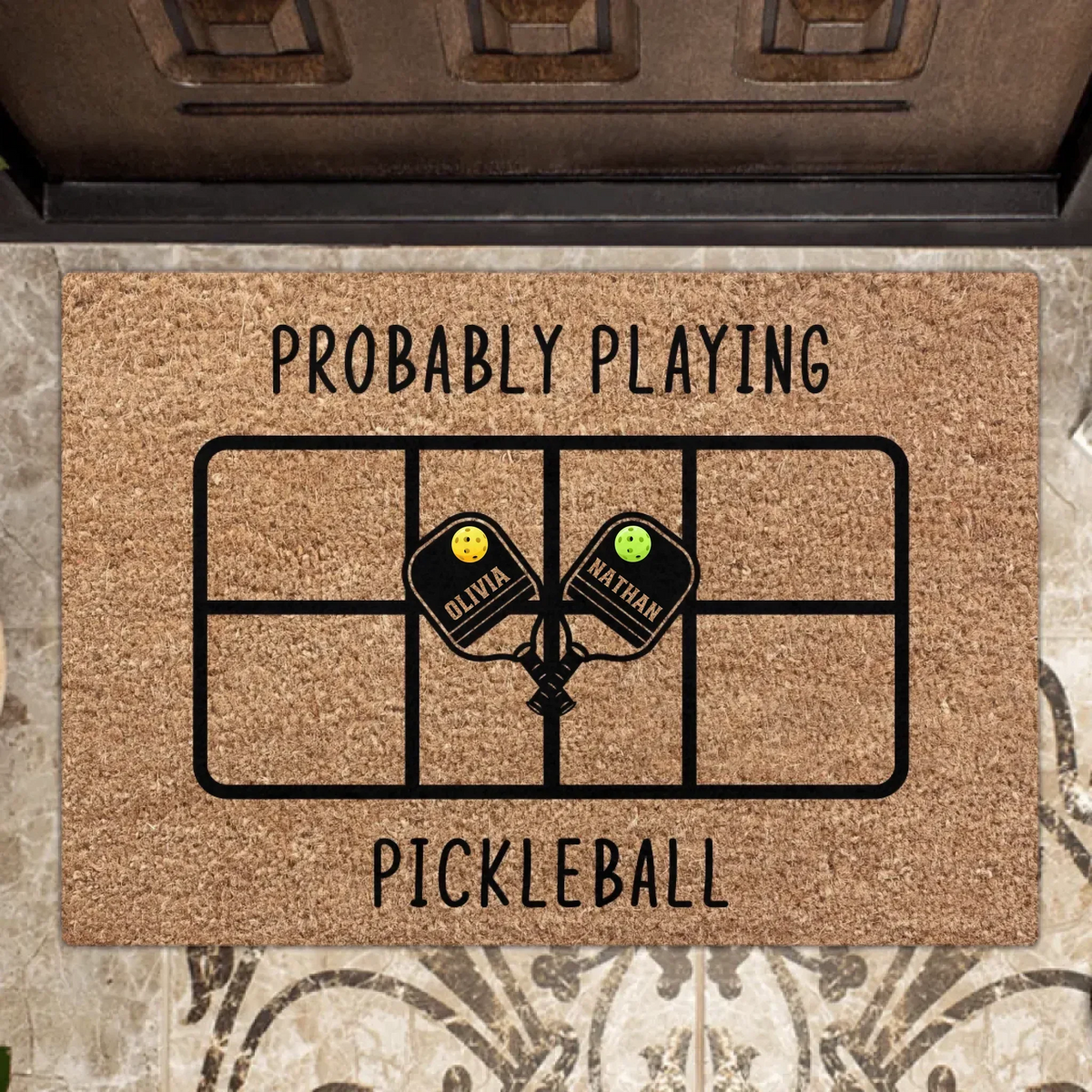 Personalized Pickleball Doormat - Playing Pickleball Court Anniversary Housewarming Gift