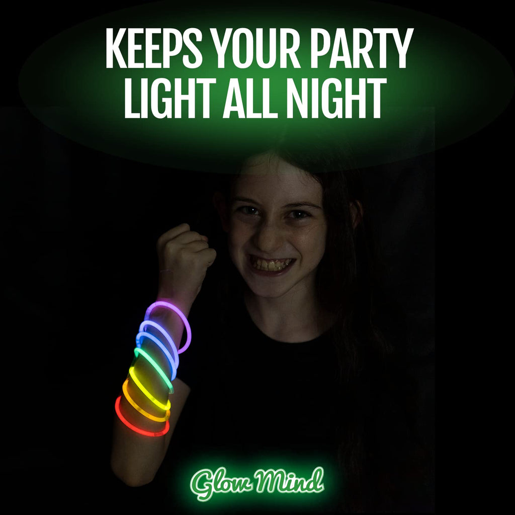 100 Glow Sticks Bulk Party Pack, 8" Halloween Glow Bracelets and Necklaces | Ultra bright neon glow in the dark party supplies with connectors for kids, camping, pool parties and weddings