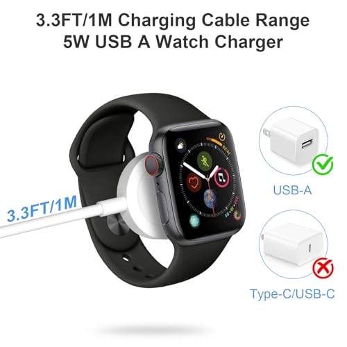 Fast Charger for Apple Watch Charger, 3.3FT USB A iWatch Charger, White | Fast Charging Magnetic Wall Plug/Charger Block Portable Travel Essentials Series 11/10/9/8/7/6/5/4/3/2/1/SE/SE2/SE3