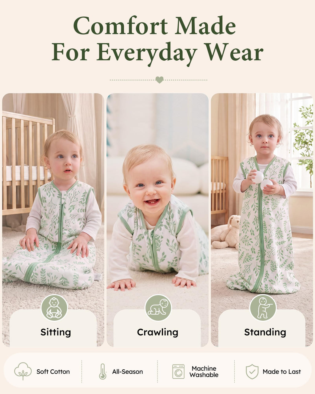 Yoofoss Baby Sleep Sack 0-6 Month 0.5TOG 100% Organic Cotton 2-Way Zipper | Wearable Blankets Toddler Sleeping Sack 3 Pack, Comfy Soft Lightweight