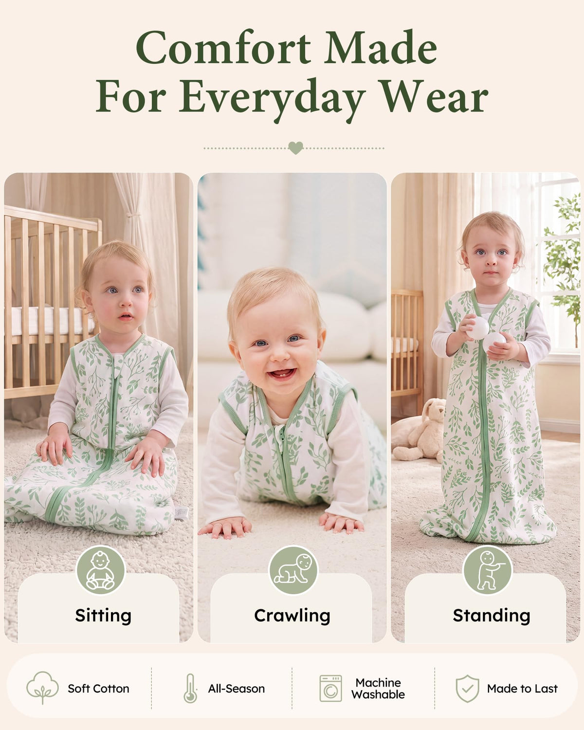Yoofoss Baby Sleep Sack 0-6 Month 0.5TOG 100% Organic Cotton 2-Way Zipper | Wearable Blankets Toddler Sleeping Sack 3 Pack, Comfy Soft Lightweight