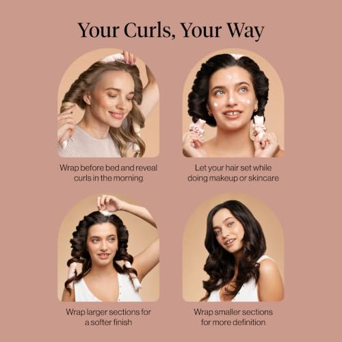 Kitsch Satin Heatless Curls Overnight Set - Sunset Tie Dye | No Heat Damage Overnight Curls | Comfortable Frizz Free Hair Curlers To Sleep In with 34" Hair Waver & 2 Satin Scrunchies