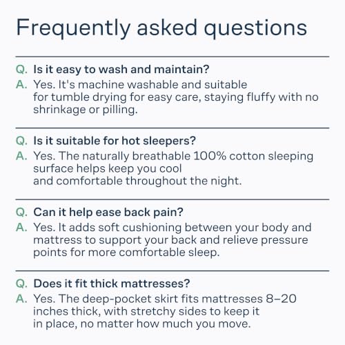 Niagara Sleep Solution 100% Cotton Top Queen Size Mattress Pad, Pillow Top | Cloud-Like Soft Mattress Topper, Breathable Cover, 20" Deep Pocket, Back Pain Relief, Perfect for Hot Sleepers, White