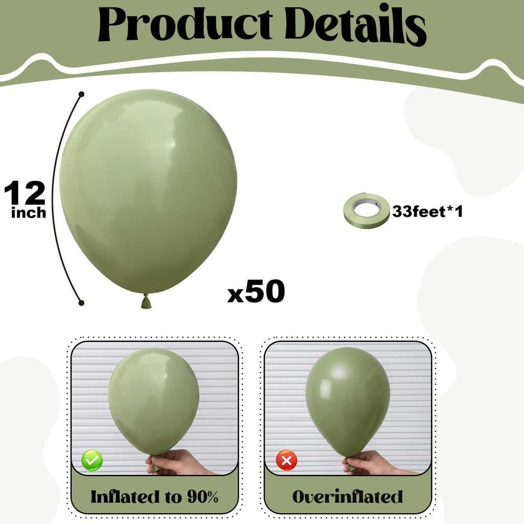 Togvu Sage Green Balloons, 50Pack 12 Inch Light Green Latex Party Balloons | Safari Woodland Forest Baby Shower Wedding Jungle Birthday Party Decorations