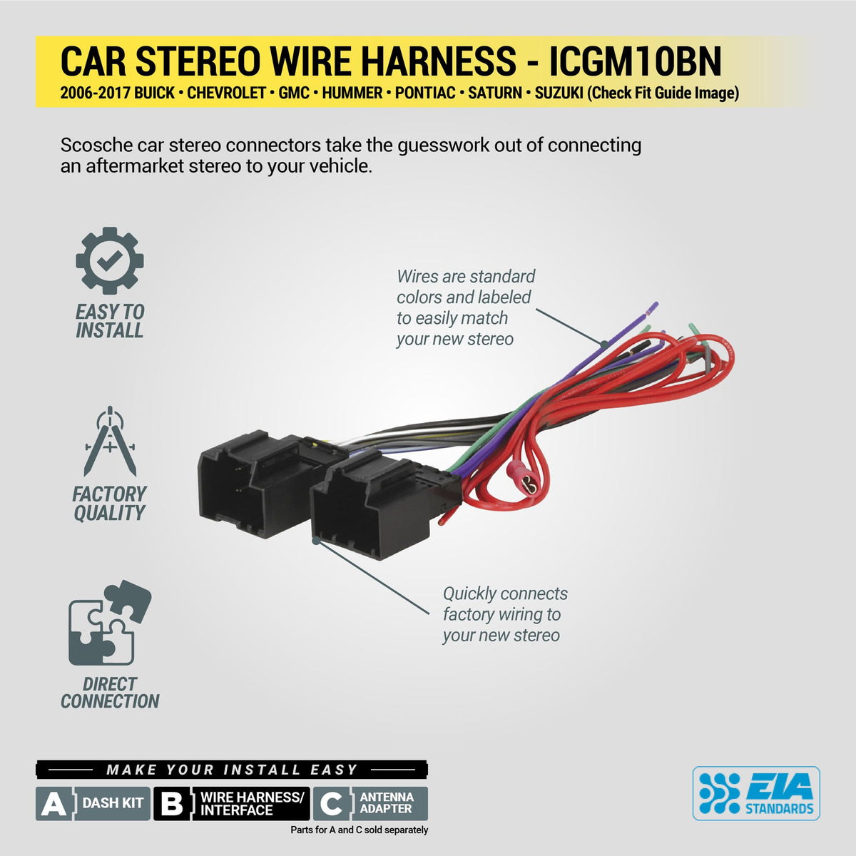 Scosche ICGM10BN Complete Double/Single DIN Stereo Installation Kit for Select Non-Amplified 2006-17 General Motors Vehicles - No Steering Wheel Remote - See Fit Guide in Images to Verify Your Vehicle