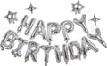 Silver Happy Birthday Balloons Banner Sign Mylar letter Party Decoration | Include Aluminum Foil Four、Five Pointed Star Suitable for Kids, Men, Women, Boys and Girls, Properly Stored and Reusable.