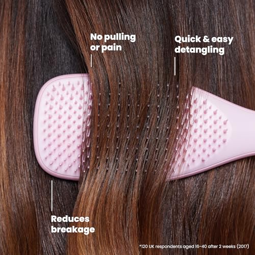 Tangle Teezer Ultimate Detangler Brush, Straight to Wavy, Millennial Pink | Patented two-tier, regular-flex teeth reduce breakage & split ends on wet or dry hair; Shower-friendly hairbrush for all ages