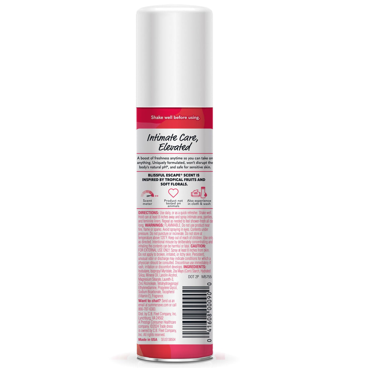 Summer's Eve Daily Refreshing Feminine Spray, Blissful Escape, 2 Oz | Talc-Free, Daily Body Spray for Women, Feminine Care that Neutralizes & Reduces Body Odor, Gynecologist-Tested, On-The-Go