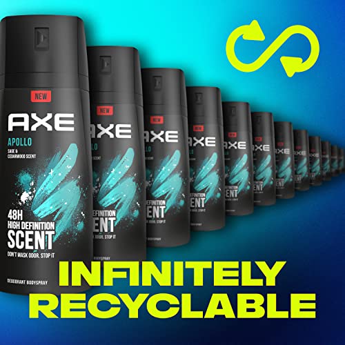 AXE Apollo Body Spray Deodorant for Long-Lasting Odor Protection, Sage & Cedarwood Deodorant for Men Formulated Without Aluminum 4oz 4 Count