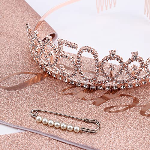 CIEHER 50th Birthday Crown & Sash Pearl Pin, 50th Birthday Decorations | 50 & Fabulous Sash 50th Birthday Crown for 50th Birthday Gifts for Women Friends