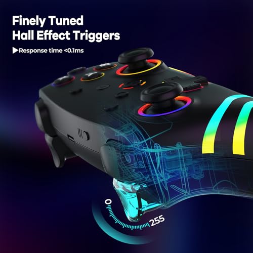 MYSTILUCK Wireless Pro Controller for Switch/Switch 2/Lite/OLED/PC | Gamepad with 7 Color-Changing RGB Lighting/Dual Vibration/6-Axis Gyroscope/Turbo, Ergonomically Designed Precise Joystick