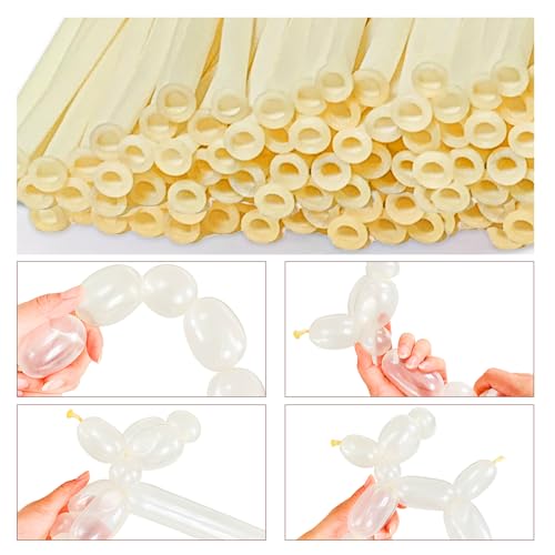 LXZFCRG 260 Balloons Clear Long Skinny Latex Balloon for Balloon Animals, 100Pcs Twisting Ballon Shine for Balloons Arch Party Supplies Weddings Birthday (Clear)
