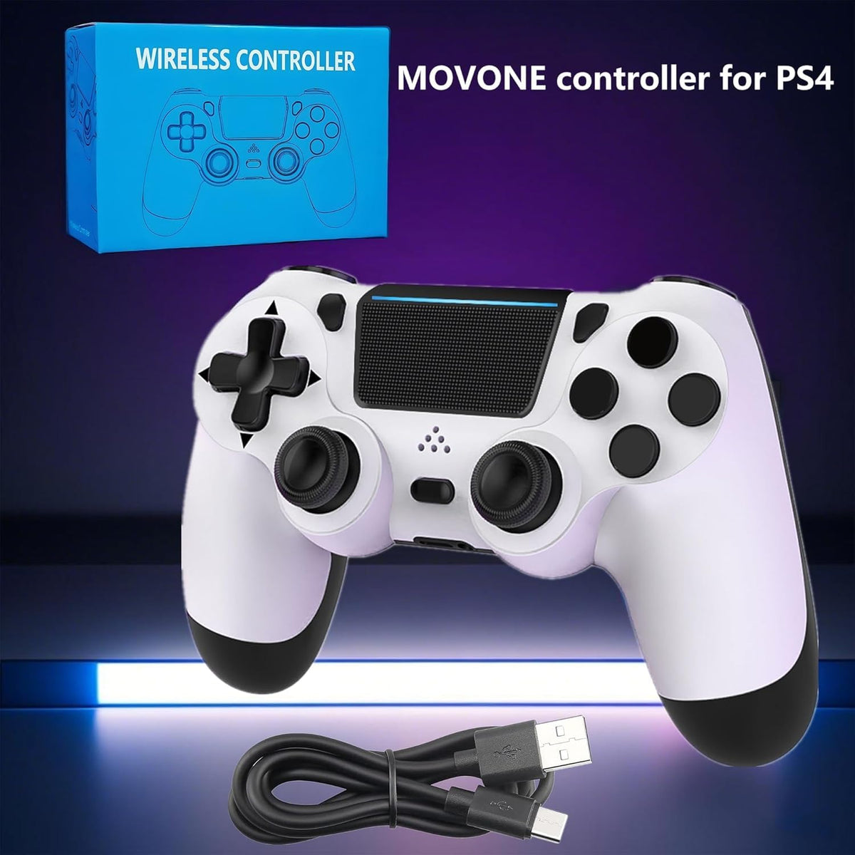 MOVONE Wireless Controller Dual Vibration Game Joystick Controller for Ps4 Controller/Slim/Pro,Compatible with PS4 Console (black)
