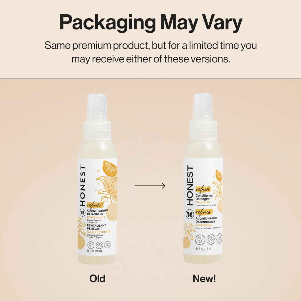 The Honest Company Hair Detangler, Citrus Vanilla Refresh, 4 fl oz | Leave-In Conditioner & Detangler Spray, 4 Fl Oz. Tear-Free, Hypoallergenic. Gentle For Baby's Sensitive Skin.