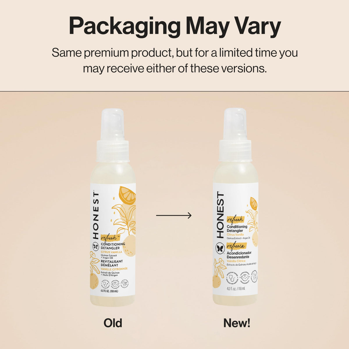 The Honest Company Hair Detangler, Citrus Vanilla Refresh, 4 fl oz | Leave-In Conditioner & Detangler Spray, 4 Fl Oz. Tear-Free, Hypoallergenic. Gentle For Baby's Sensitive Skin.