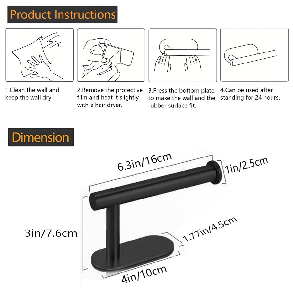 JOPOFI Toilet Paper Holder - Adhesive Toilet Paper Holder - Matte Black | Toilet Paper Holder Wall Mount for Bathroom,Stainless Steel Command Strip Toilet Paper Roll Holder Stick On Wall,No Drilling