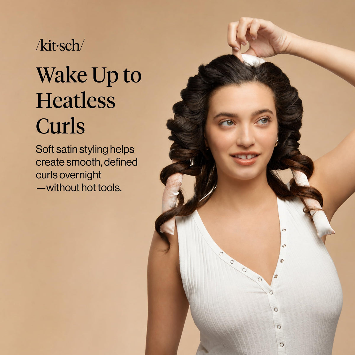 Kitsch Satin Heatless Curls Overnight Set - Sunset Tie Dye | No Heat Damage Overnight Curls | Comfortable Frizz Free Hair Curlers To Sleep In with 34" Hair Waver & 2 Satin Scrunchies