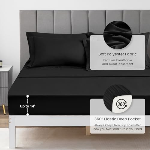Love's cabin King Size Comforter Set, 7 Pieces Bed in a Bag, Black | OEKO-TEX Certified, All-Season, 1 Down-Alternative Comforter + 1 Flat & Fitted Sheets + 2 Pillowcases + 2 Pillow Shams