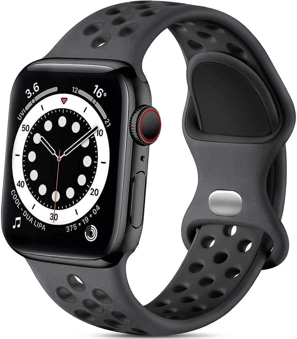 Lerobo Sport Band for Apple Watch Bands 44mm 45mm 46mm 42mm 49mm Men Women | Soft Silicone Breathable Waterproof Strap for iWatch Series 12 11 10 9 8 7 6 5 Ultra 4 SE 3 2 1, Gym Workout Wrist Band Black