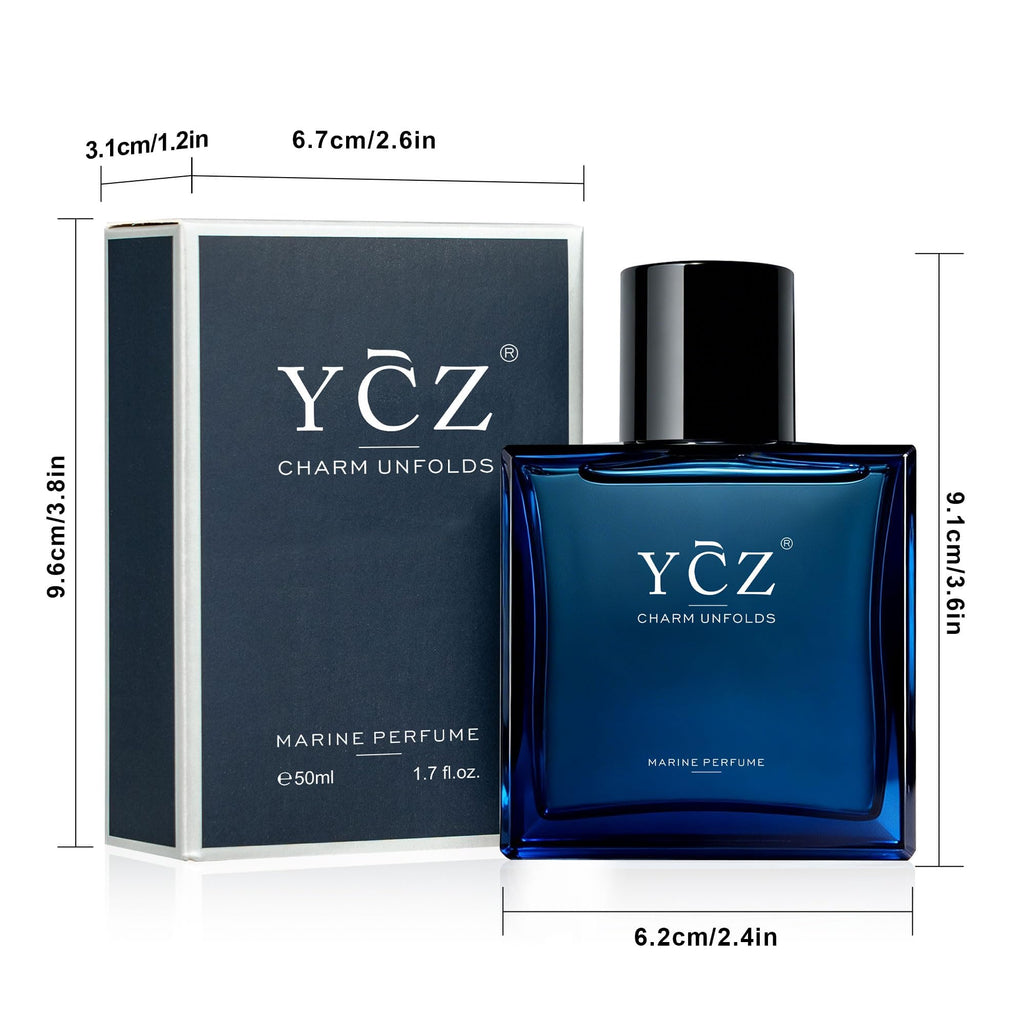 Ycz Midnight Marine Eau de Parfum for Men, 1.7 Fl Oz | Long-Lasting Fresh Marine Woody Fragrance with Grapefruit, Ginger, and Cedar Notes for Daily Wear, Date Nights, and Gifts.