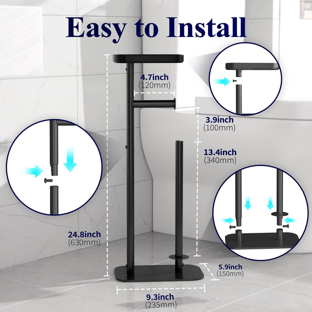 Kitsure Metal Toilet Paper Holder Free Standing, Medium, Black