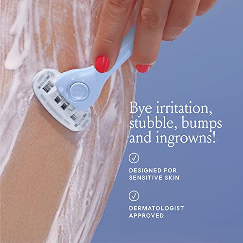 Billie Razors for Women, Cool Blue - 1 Handle, 4 Refills & Magnetic Holder | 5 blade womens razors for sensitive skin, Surrounded by aloe shave soap, Ergonomic handle, Pivoting head, Magnetic Holder