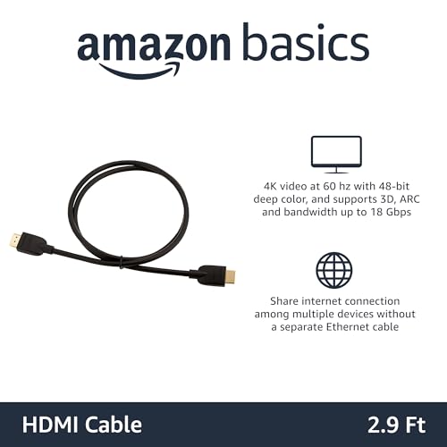 Amazon Basics HDMI Cable, 3ft, 4K@60Hz, High-Speed HDMI 2.0 Cord, 18Gbps, 2160p, 48 bit, Compatible with TV/PS5/Xbox/Roku, Black