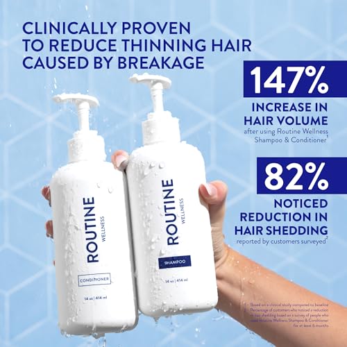 Routine Wellness Anti-Thinning Shampoo & Conditioner - Rose Hips | Clinically tested shampoo for thinning hair with biotin, pea peptides, saw palmetto oil, color safe, sulfate free