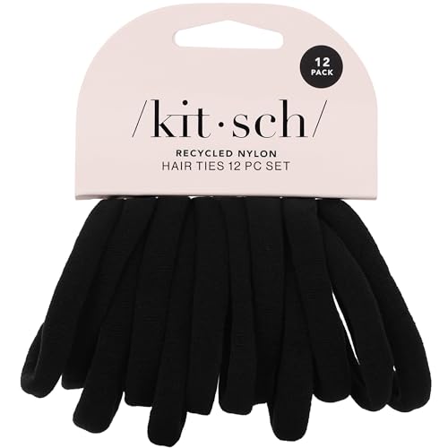 Kitsch Elastic Hair Ties No Damage | Stretchable Hair Bands - Black, 12pcs | Strong All-Day Hold Hair, Rubber Bands For Hair, Ponytail Holders | Hair Accessories for Everyday Use