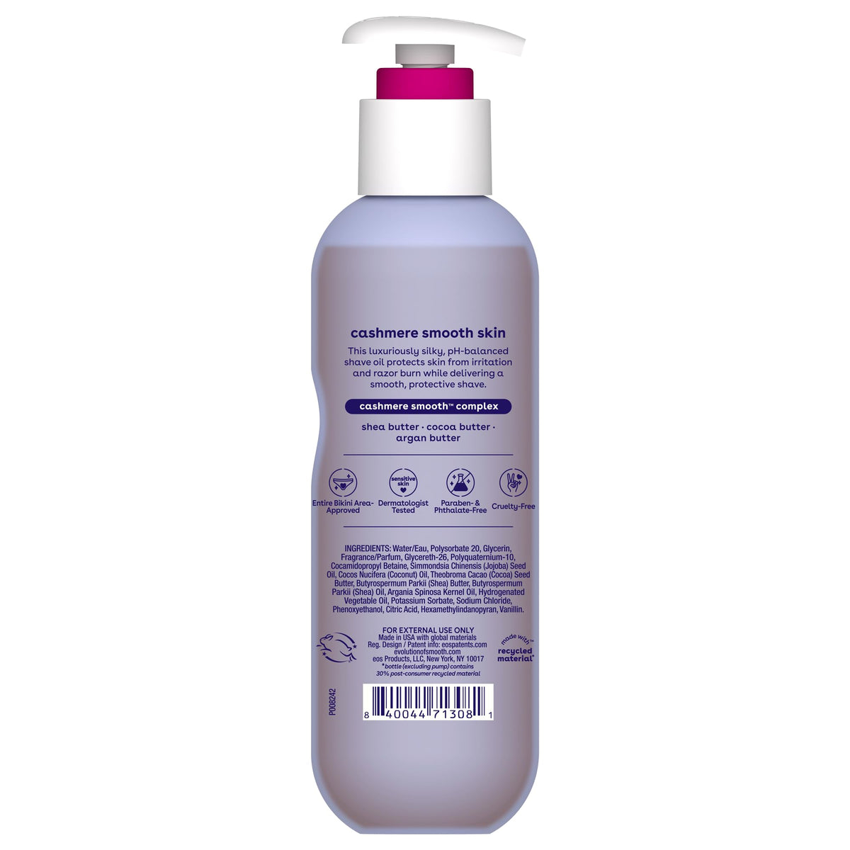 eos Vanilla Cashmere Shave Oil- Moisturizing Natural Shea Butter, 6 fl oz | Blend of Shea, Cocoa, & Argan Butters & Oils, Nourishing Formula to Minimize Irritation, 100% Vegan & Cruelty-Free