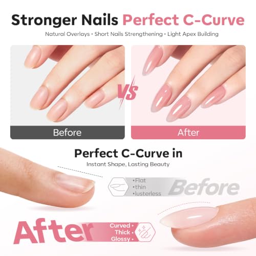 modelones Builder Nail Gel, Builder for Nails Jelly Nude Pink 6 Colors | Fall Hard Strengthener Rubber Base Gel Polish 8-in-One Extension LED Nail Lamp Cured