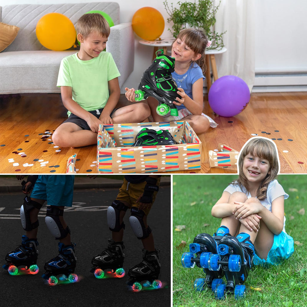 Kids Roller Skates for Boys - Green for Toddler Little Kids Age 4 5 6 7- Adjustable All Light up Wheels Indoor Outdoor Sports Birthday Gift for Son and Grandson