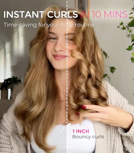TYMO Automatic Rotating Curling Iron, TYMO CURLPRO Beach Waves Hair Curler | 500 Million Ionic Curling Wand, Dual Voltage, Portable Lightweight for Travel, Ceramic Coating, 1 Inch, Pink
