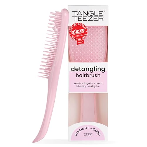 Tangle Teezer Ultimate Detangler Brush, Straight to Wavy, Millennial Pink | Patented two-tier, regular-flex teeth reduce breakage & split ends on wet or dry hair; Shower-friendly hairbrush for all ages