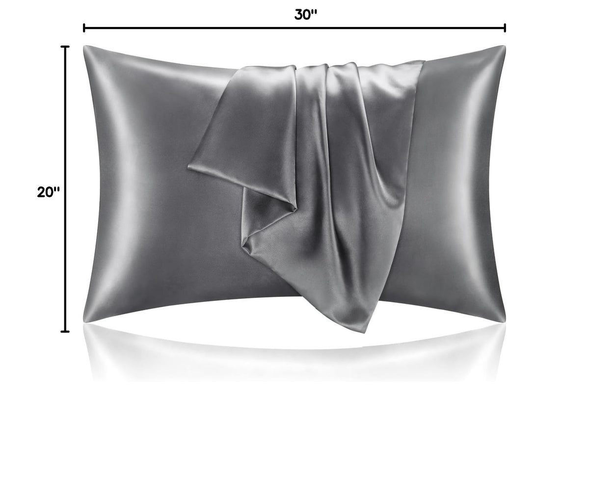 BEDELITE Satin Pillowcases, Queen Size 20x30 Inch, Dark Grey, Set of 2 | Similar to Silk Pillow Cases, Soft and Cooling, Reduces Friction, Gentle on Hair and Skin, Envelope Closure, Women Men Gift