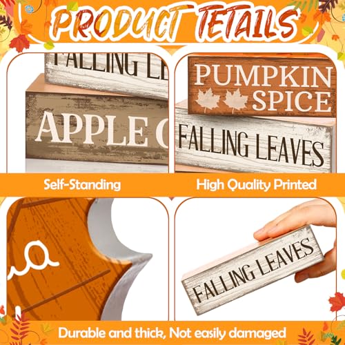 Moucuny 4 Pcs Fall Decor Wooden Maple Leaf Decoration Thanksgiving Decor | Rustic Stackable Blocks with Apple Cider Leaves Sayings,Thanksgiving Table Centerpiece, Farmhouse for Autumn Harvest Party