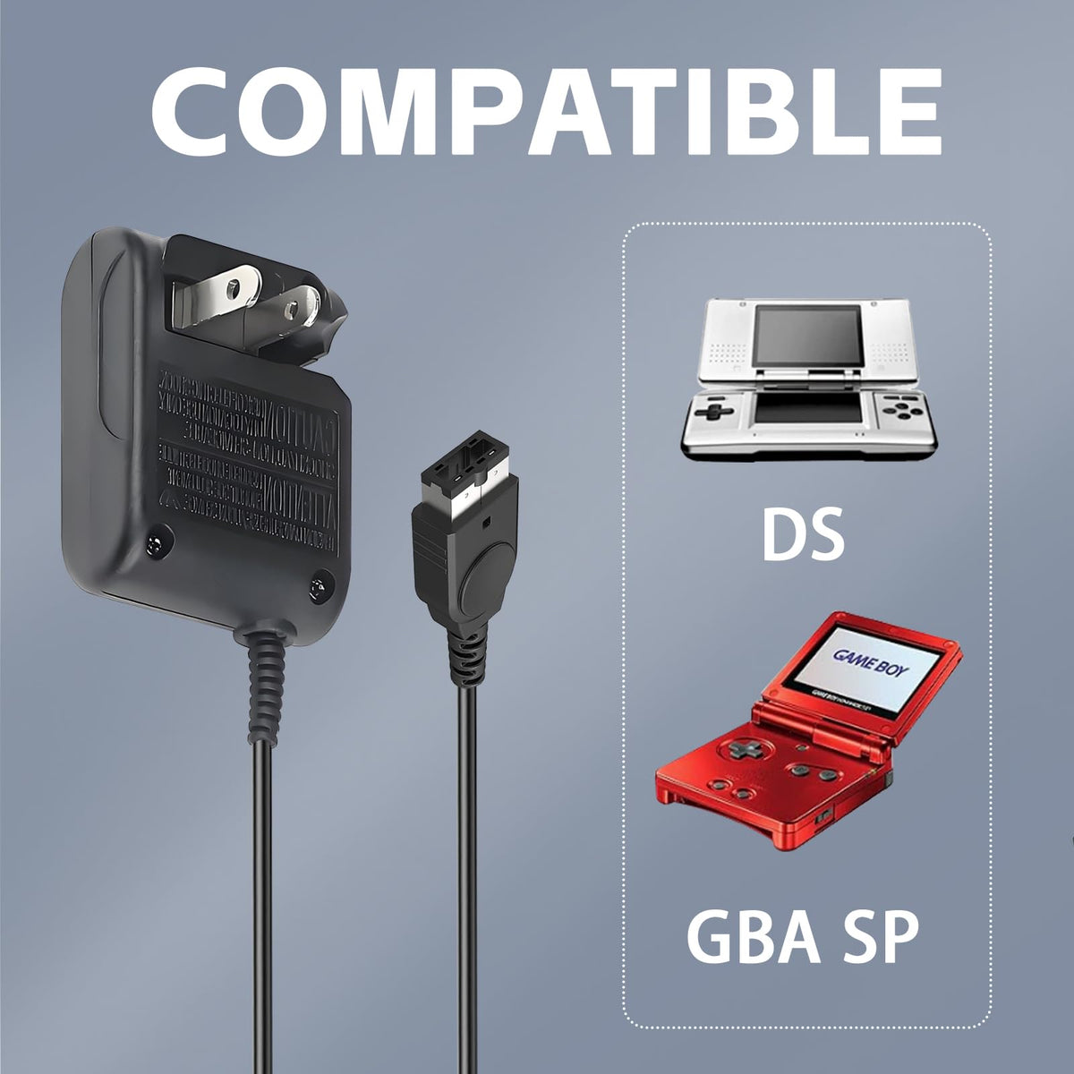 Vranzoral Gameboy Advance SP Charger - AC Wall Adapter & USB Charging Cable Compatible with Nintendo DS/GBA SP Systems, Portable Travel Power Cord for Gaming Accessories