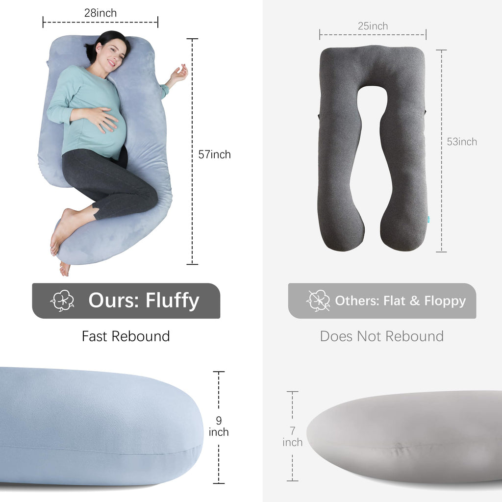 MOON PARK Pregnancy Pillows for Sleeping - 57 Inch U Shaped Full Body Maternity Pillow with Removable Cover - Support for Back, Legs, Belly, Hips - Pregnancy Pillow for Women - Grey