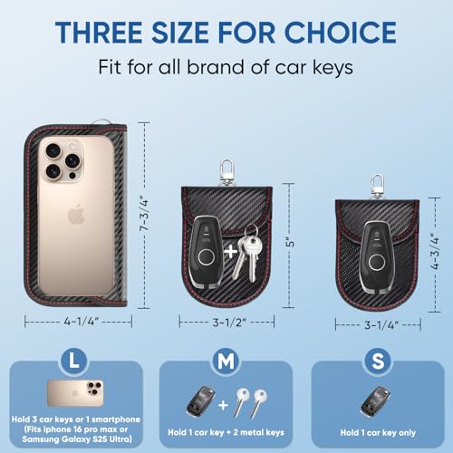 TICONN 2PK Faraday Bag for Car Key Fob, Anti-Theft NFC RFID Blocking Pouch | Protect Against Keyless Car Theft, Dual-Pocket Storage, Water-Resistant Exterior, Secure Keychain Hole, 3 Size Options