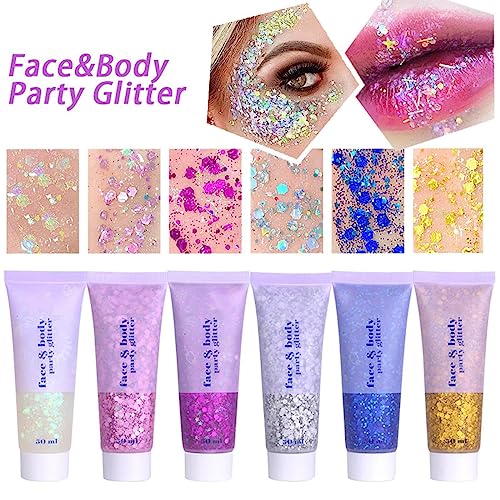 MEICOLY Clear White Face Body Glitter Gel, Halloween Mermaid Fairy Hair Glitter Makeup for Kids Women,Sparkly Party Singer Concerts Glitter Gel,Mardi Gras Rave Running Half Marathon Accessories,50ml