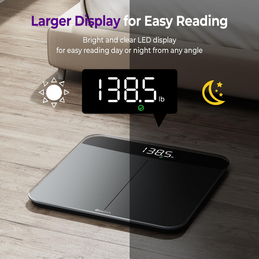 Ovutek Bathroom Scales Digital Weight 450lb, Most Accurate to 0.05lb | Extra LED Display with Large Clear Numbers for Body Weighting, Baby, Pet, Elderly Home Use, Sturdy and Durable Base Machine