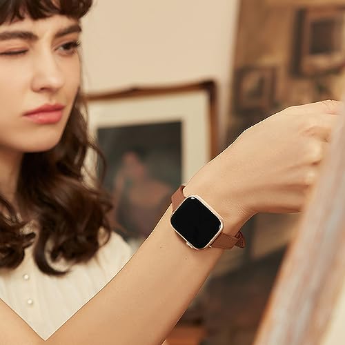 Charlam Slim Leather Band Compatible with Apple Watch Bands for Women 40mm 38mm 41mm 42mm 44mm 45mm 46mm, Top Grain Genuine Leather Strap Thin Wristband for iWatch Series 12 11 10 SE 9 8 7 6 5 4 3 2 1
